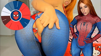 Mary Jane de spider man cosplay feat la rueda del juego sexual mamada tetas grandes rebotando y tapón anal TRATA DE NO CORRERTE