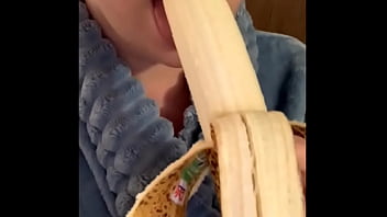 Naughty Girl Eagerly Sucks A Banana Like A Pro