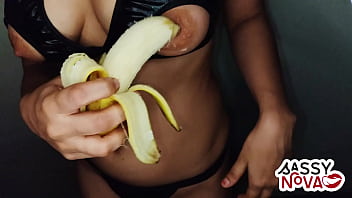 Young Amateur Flaunts Lingerie While Teasing With A Banana In Sensual Play
