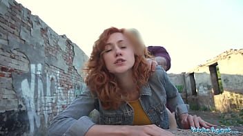 Public Agent’s Fiery Redhead Waitress Gobbles Cock And Takes A Rough Doggy Pounding Outdoors